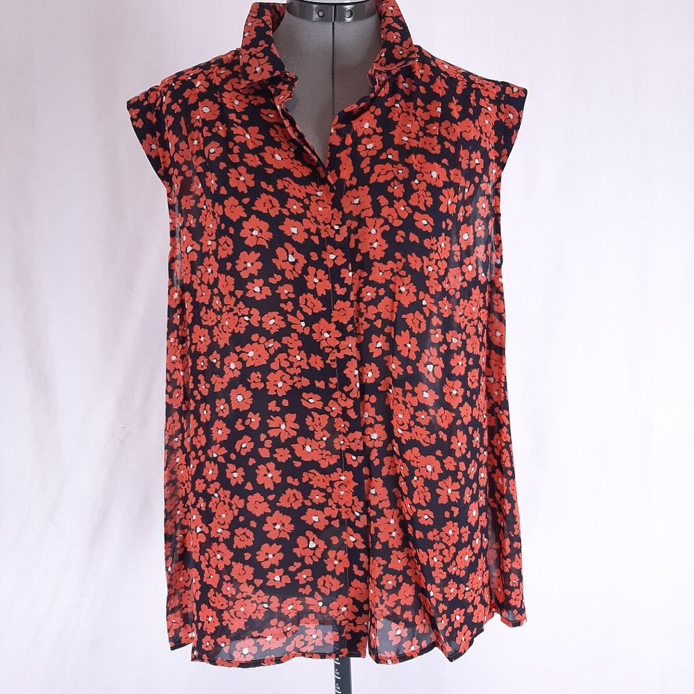 Como Black Floral Black Blouse Sleeveless 1X
